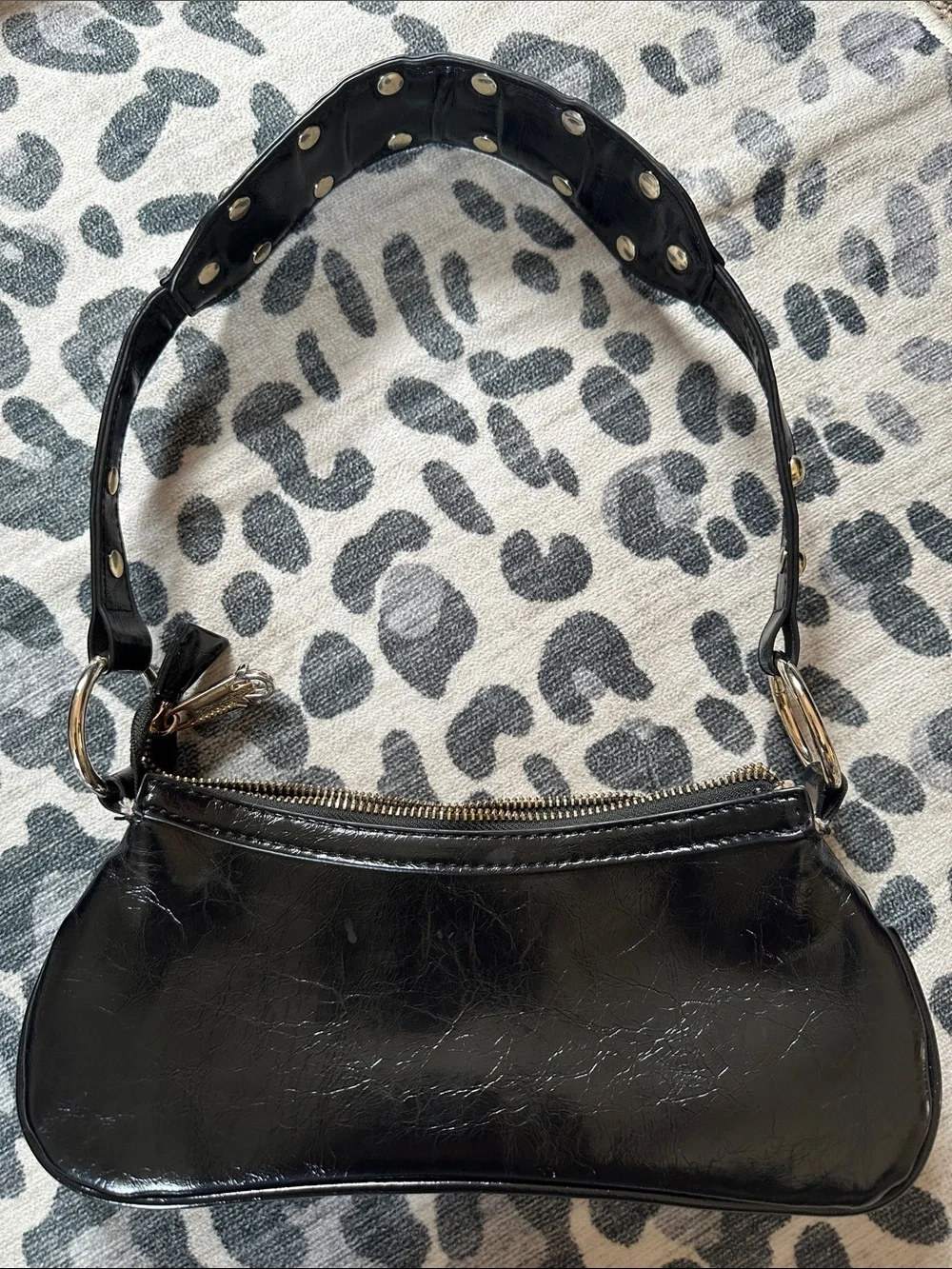 True Religion Black Glossy Leather Shoulder Bag